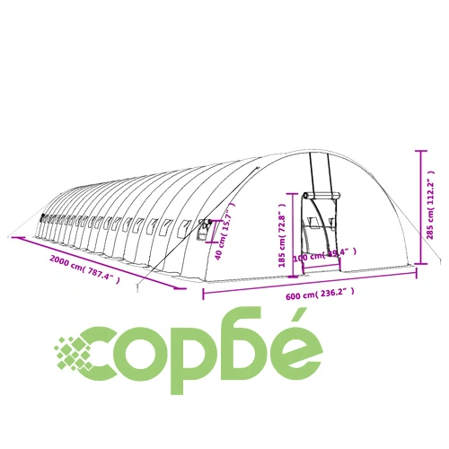 Оранжерия със стоманена рамка бяла 120 м² 20x6x2,85 м ➤ топ цена ➤ sorbe.bg