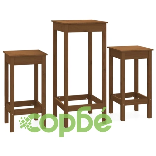 Бар комплект от 3 части, меденокафяв, масивна борова дървесина ➤ топ цена ➤ sorbe.bg