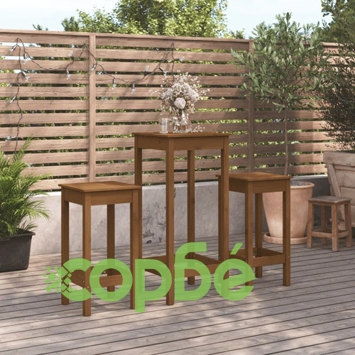 Бар комплект от 3 части, меденокафяв, масивна борова дървесина ➤ топ цена ➤ sorbe.bg