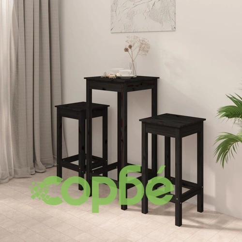 Бар комплект от 3 части, черен, масивна борова дървесина ➤ топ цена ➤ sorbe.bg