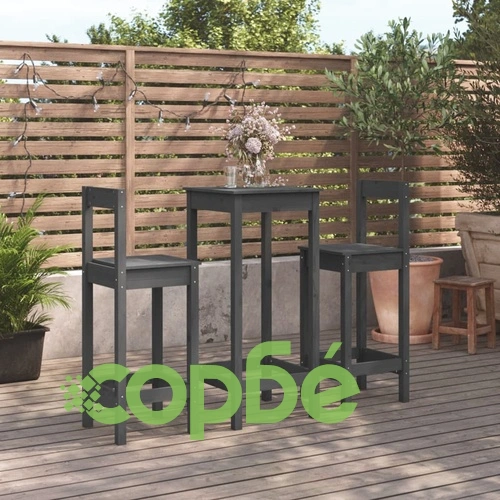 Бар комплект от 3 части, сив, масивна борова дървесина ➤ топ цена ➤ sorbe.bg