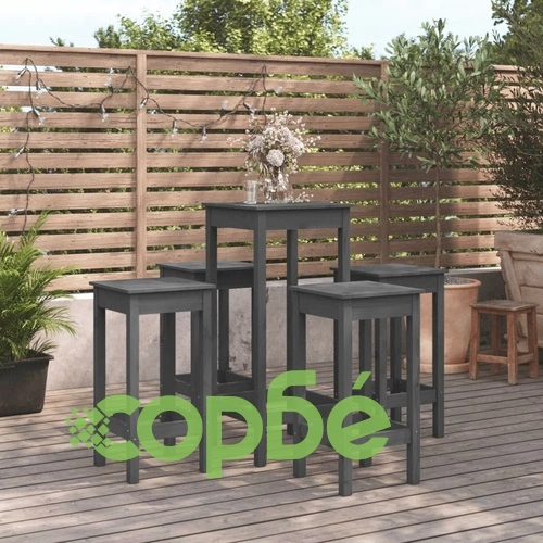 Бар комплект от 5 части, сив, масивна борова дървесина ➤ топ цена ➤ sorbe.bg