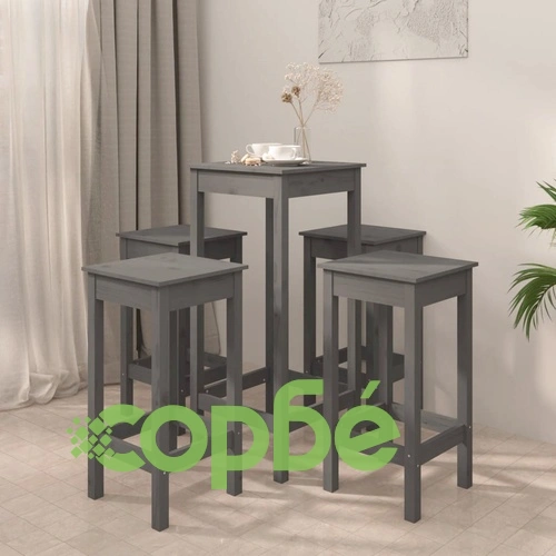 Бар комплект от 5 части, сив, масивна борова дървесина ➤ топ цена ➤ sorbe.bg