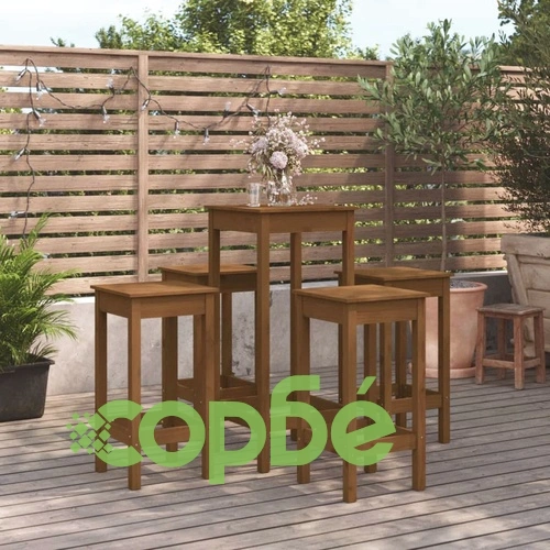 Бар комплект от 5 части, меденокафяв, масивна борова дървесина ➤ топ цена ➤ sorbe.bg