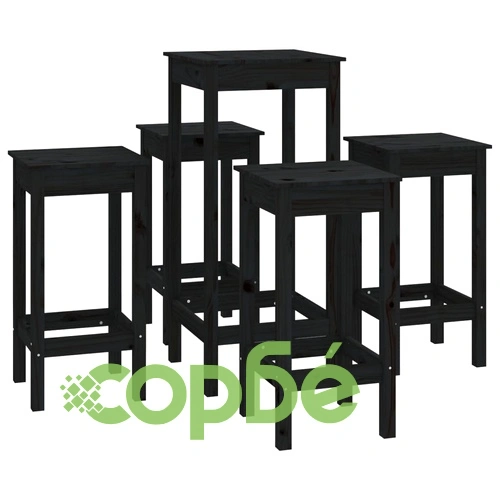 Бар комплект от 5 части, черен, масивна борова дървесина ➤ топ цена ➤ sorbe.bg