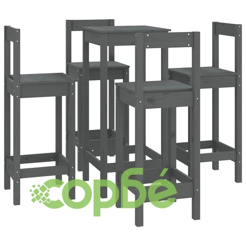 Бар комплект от 5 части, сив, масивна борова дървесина ➤ топ цена ➤ sorbe.bg