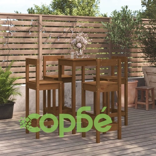 Бар комплект от 5 части, меденокафяв, масивна борова дървесина ➤ топ цена ➤ sorbe.bg