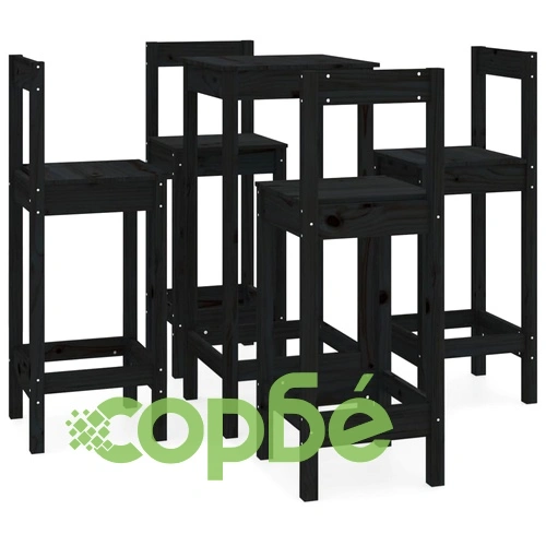 Бар комплект от 5 части, черен, масивна борова дървесина ➤ топ цена ➤ sorbe.bg