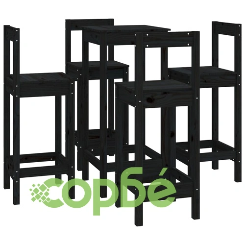 Бар комплект от 5 части, черен, масивна борова дървесина ➤ топ цена ➤ sorbe.bg