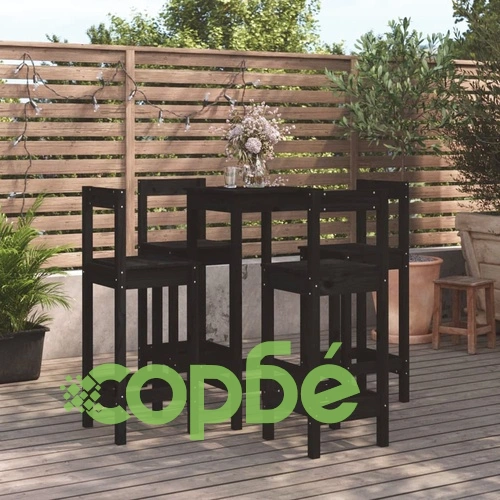 Бар комплект от 5 части, черен, масивна борова дървесина ➤ топ цена ➤ sorbe.bg