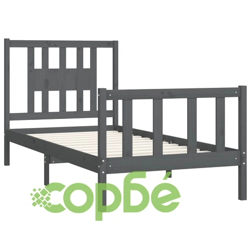 Рамка за легло с табла, сива, борово дърво масив, 90x200 см ➤ топ цена ➤ sorbe.bg