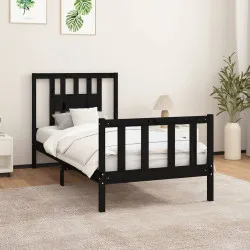Рамка за легло с табла, черна, борово дърво масив, 90x200 см