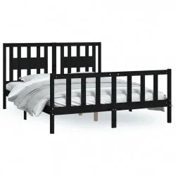 Рамка за легло с табла, черна, бор масив, 150x200 5FT King Size