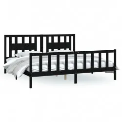 Рамка за легло с табла, черно, бор масив, 200x200 см