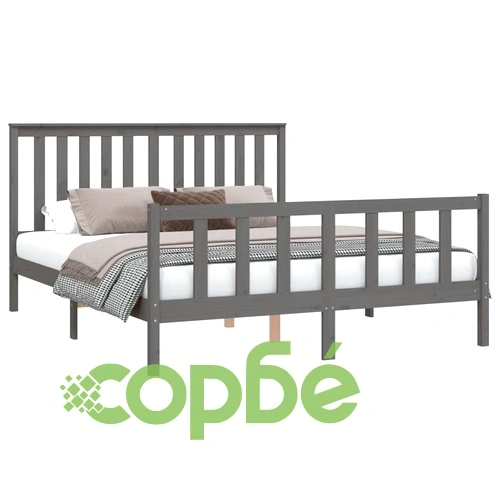 Рамка за легло с табла сива 150x200 cм бор масив King Size ➤ топ цена ➤ sorbe.bg