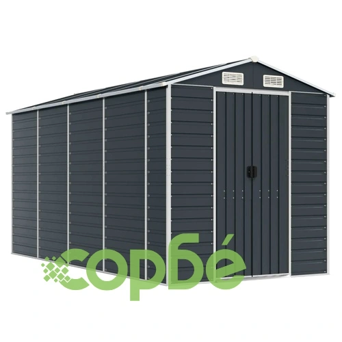 Градинска барака антрацит 191x385x198 см поцинкована стомана ➤ топ цена ➤ sorbe.bg