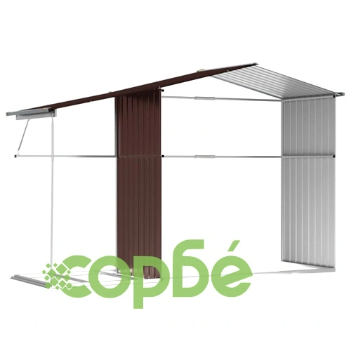 Градинска барака, кафява, 277x192,5x179 см, поцинкована стомана ➤ топ цена ➤ sorbe.bg