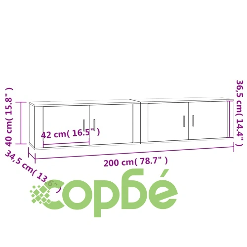 ТВ шкафове за стенен монтаж, 2 бр, сонома дъб, 100x34,5x40 см ➤ топ цена ➤ sorbe.bg