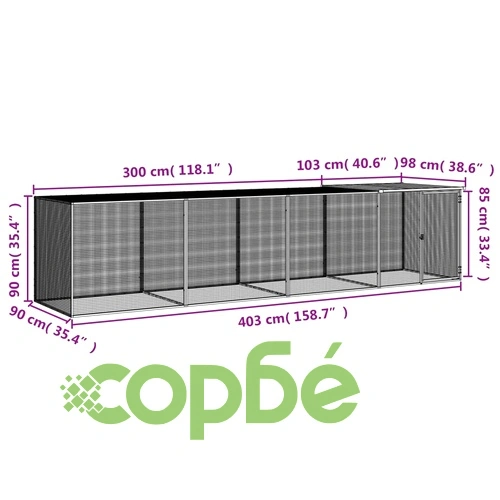 Клетка за пилета с покрив антрацит 403x98x90 см стомана ➤ топ цена ➤ sorbe.bg