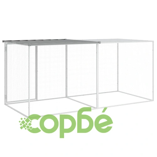 Клетка за пилета с покрив светлосива 203x98x90 см стомана ➤ топ цена ➤ sorbe.bg