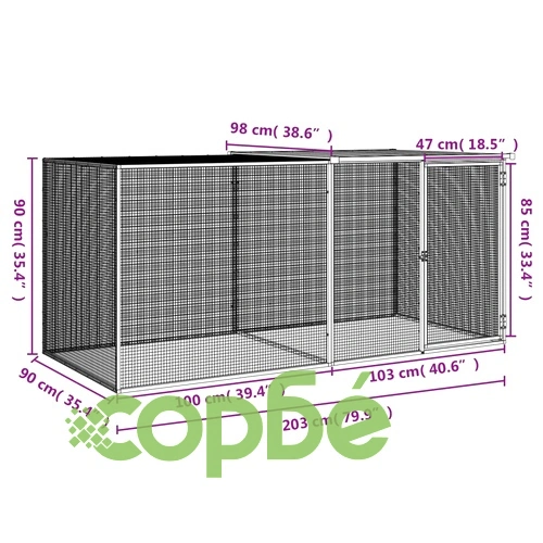 Клетка за пилета с покрив светлосива 203x98x90 см стомана ➤ топ цена ➤ sorbe.bg