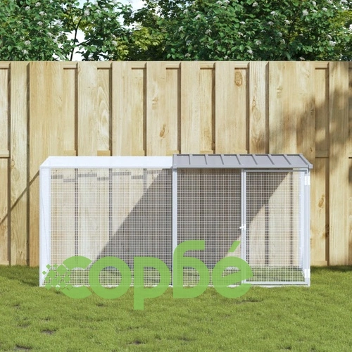 Клетка за пилета с покрив светлосива 203x98x90 см стомана ➤ топ цена ➤ sorbe.bg