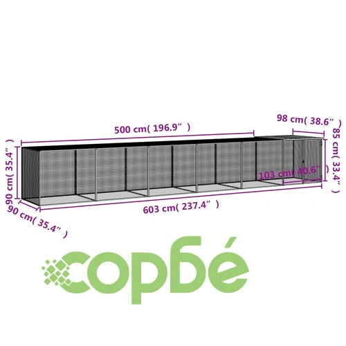 Клетка за пилета с покрив светлосива 603x98x90 см стомана ➤ топ цена ➤ sorbe.bg