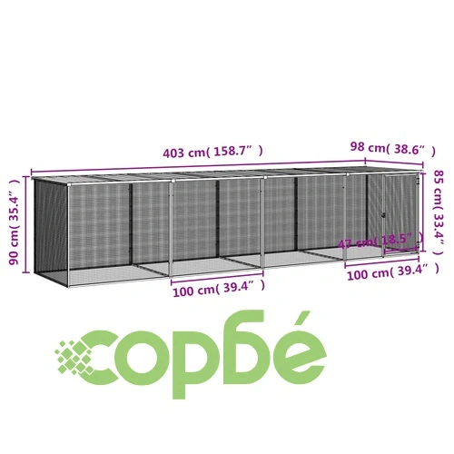 Клетка за пилета с покрив антрацит 403x98x90 см стомана ➤ топ цена ➤ sorbe.bg
