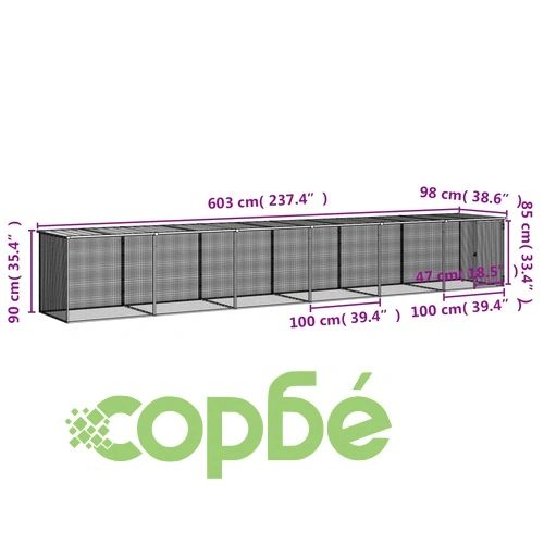 Клетка за пилета с покрив антрацит 603x98x90 см стомана ➤ топ цена ➤ sorbe.bg