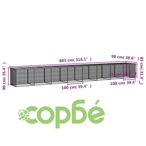 Клетка за пилета с покрив антрацит 803x98x90 см стомана ➤ топ цена ➤ sorbe.bg