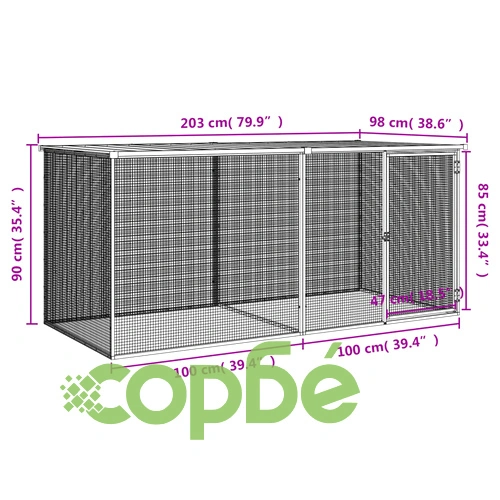Клетка за пилета с покрив светлосива 203x98x90 см стомана ➤ топ цена ➤ sorbe.bg