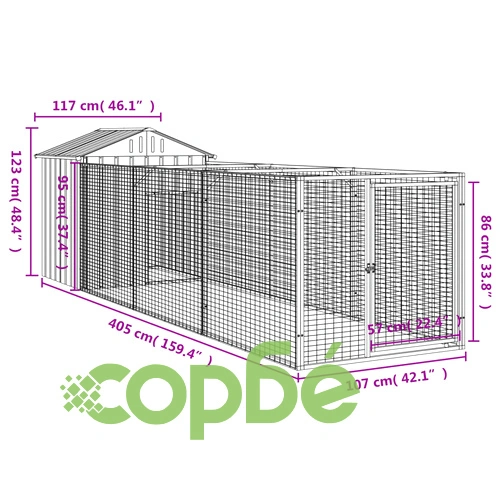Кучешка къща с покрив, антрацит, 117x405x123 см, стомана ➤ топ цена ➤ sorbe.bg