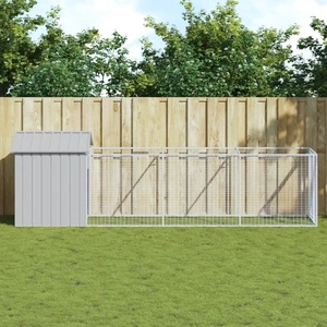 Кучешка къща с покрив, светлосива, 117x405x123 см, стомана