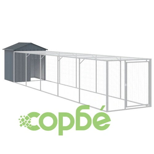 Клетка за пилета с волиера, антрацит, 117x609x123 см, стомана ➤ топ цена ➤ sorbe.bg