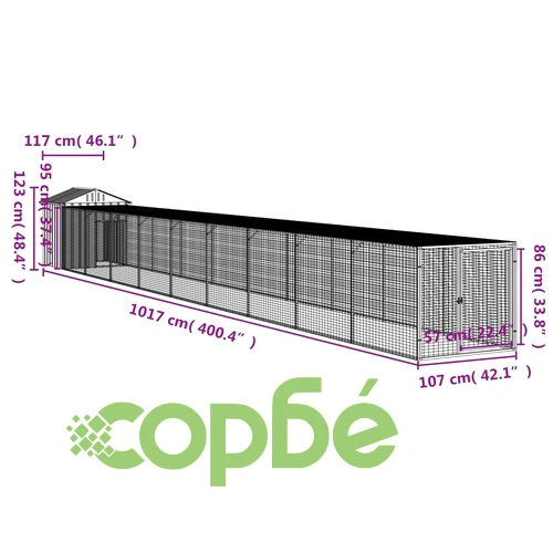 Клетка за пилета с волиера, антрацит, 117x1017x123 см, стомана ➤ топ цена ➤ sorbe.bg