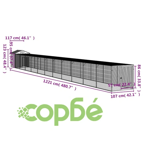 Клетка за пилета с волиера, антрацит, 117x1221x123 см, стомана ➤ топ цена ➤ sorbe.bg