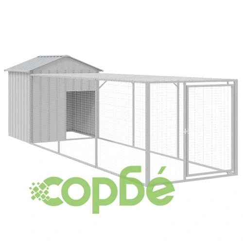 Клетка за пилета с волиера, светлосива, 117x405x123 см, стомана ➤ топ цена ➤ sorbe.bg