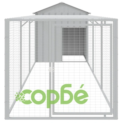 Клетка за пилета с волиера, светлосива, 117x405x123 см, стомана ➤ топ цена ➤ sorbe.bg