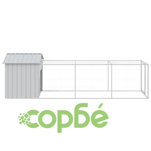 Клетка за пилета с волиера, светлосива, 117x405x123 см, стомана ➤ топ цена ➤ sorbe.bg