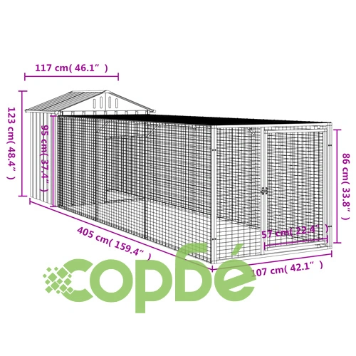 Клетка за пилета с волиера, светлосива, 117x405x123 см, стомана ➤ топ цена ➤ sorbe.bg