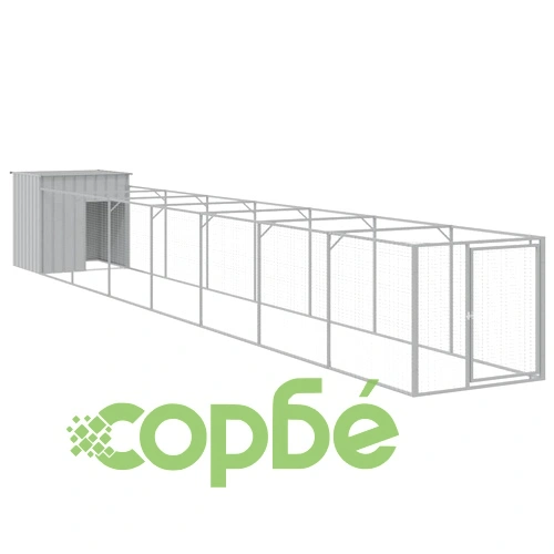 Кучешка къща с волиера, светлосива, 110x813x110 см, стомана ➤ топ цена ➤ sorbe.bg