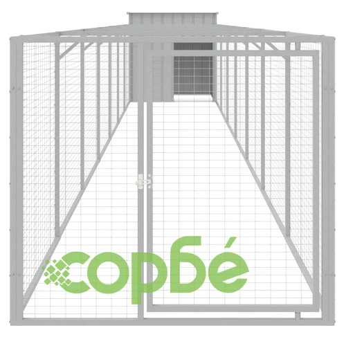 Кучешка къща с волиера, светлосива, 110x813x110 см, стомана ➤ топ цена ➤ sorbe.bg