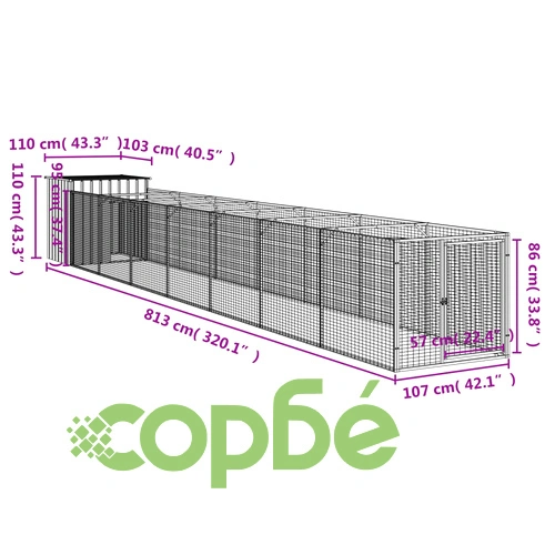 Кучешка къща с волиера, светлосива, 110x813x110 см, стомана ➤ топ цена ➤ sorbe.bg