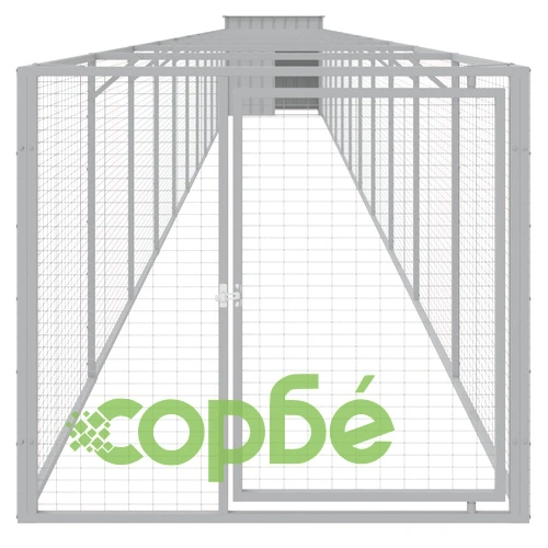 Кучешка къща с волиера, светлосива, 110x1221x110 см, стомана ➤ топ цена ➤ sorbe.bg