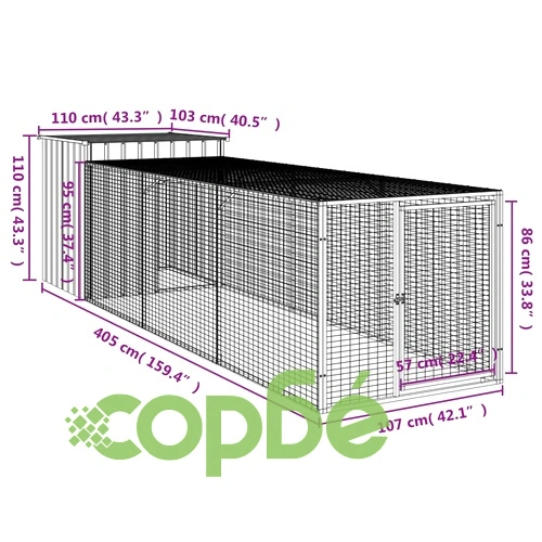 Клетка за пилета с волиера, 110x405x110 см, поцинкована стомана ➤ топ цена ➤ sorbe.bg