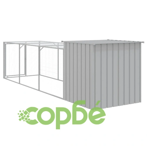 Клетка за пилета с волиера, светлосива, 110x405x110 см, стомана ➤ топ цена ➤ sorbe.bg