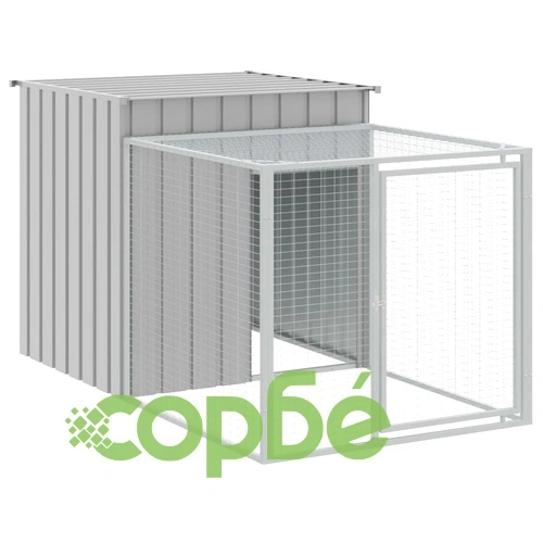 Клетка за пилета с волиера, светлосива, 110x405x110 см, стомана ➤ топ цена ➤ sorbe.bg