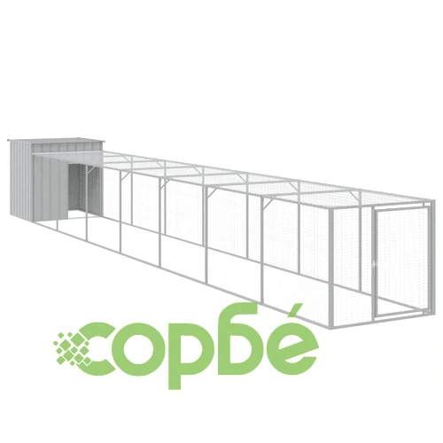 Клетка за пилета с волиера, светлосива, 110x813x110 см, стомана ➤ топ цена ➤ sorbe.bg