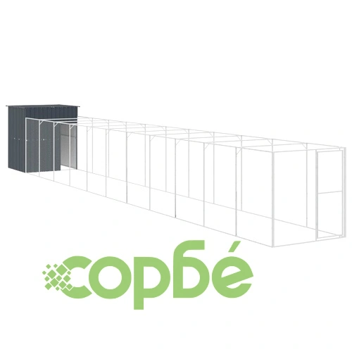 Кучешка къща с волиера, антрацит, 165x1271x181 см, стомана ➤ топ цена ➤ sorbe.bg