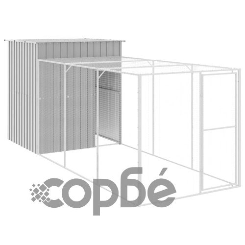 Клетка за пилета с волиера, светлосива, 165x455x181 см, стомана ➤ топ цена ➤ sorbe.bg